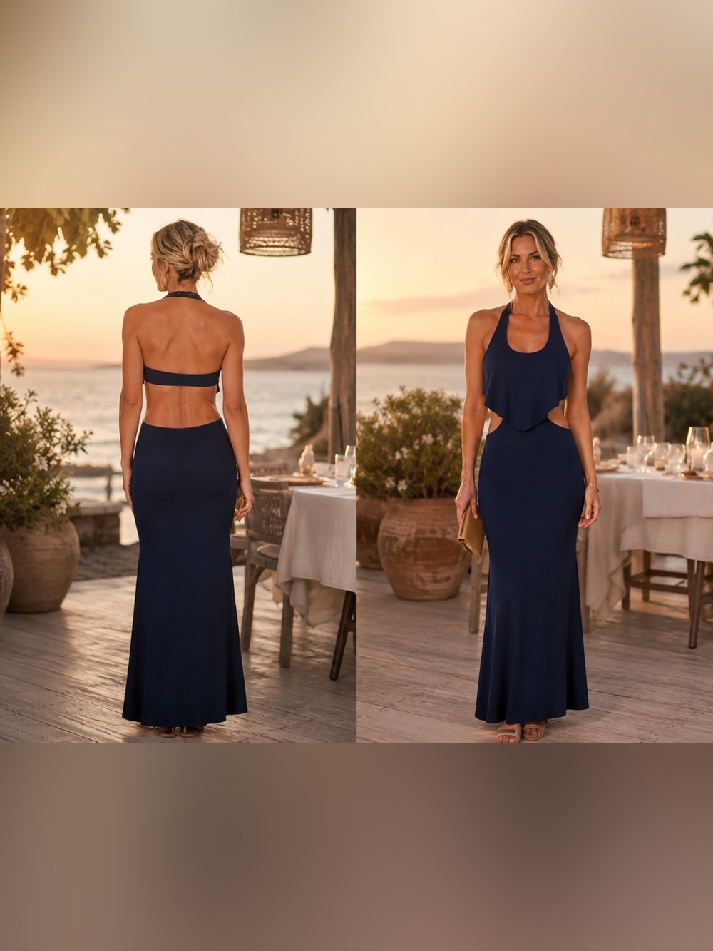 Navy Halter Cutout Maxi Dress
